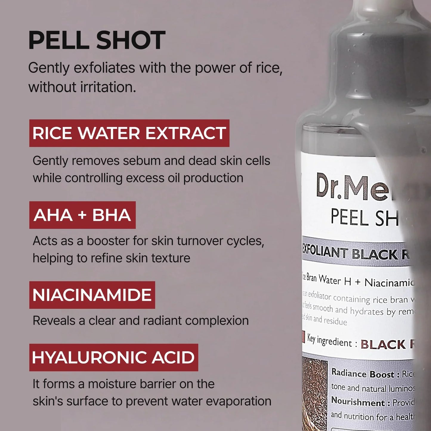 Dr.Melaxin Peel Shot Glow Black Rice Peeling Ampoule Soft Exfoliating Scrub Dead Skin Care Korean Skincare